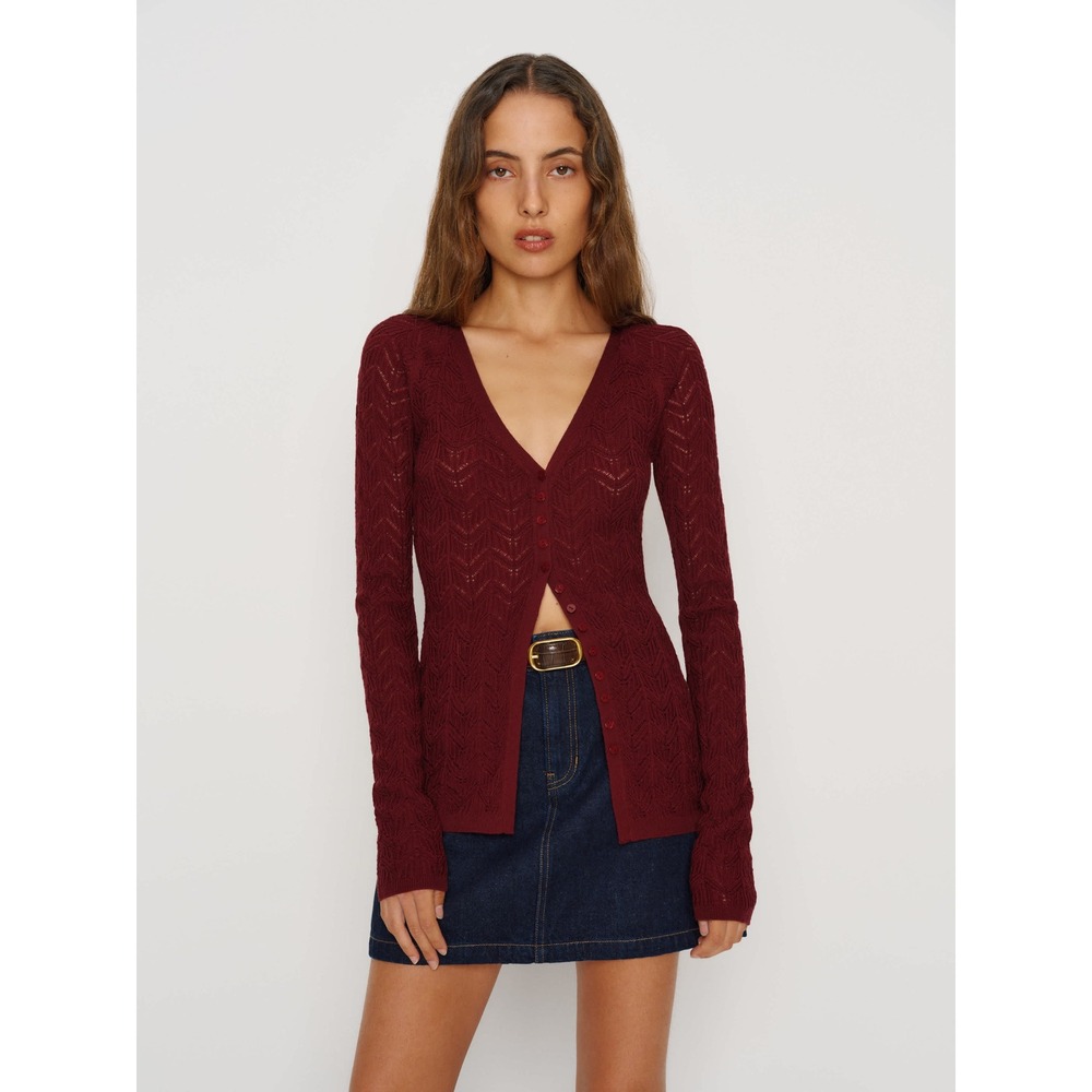 Reformation Sutton Regenerative Merino Open Knit Sweater Burgundy Red Medium